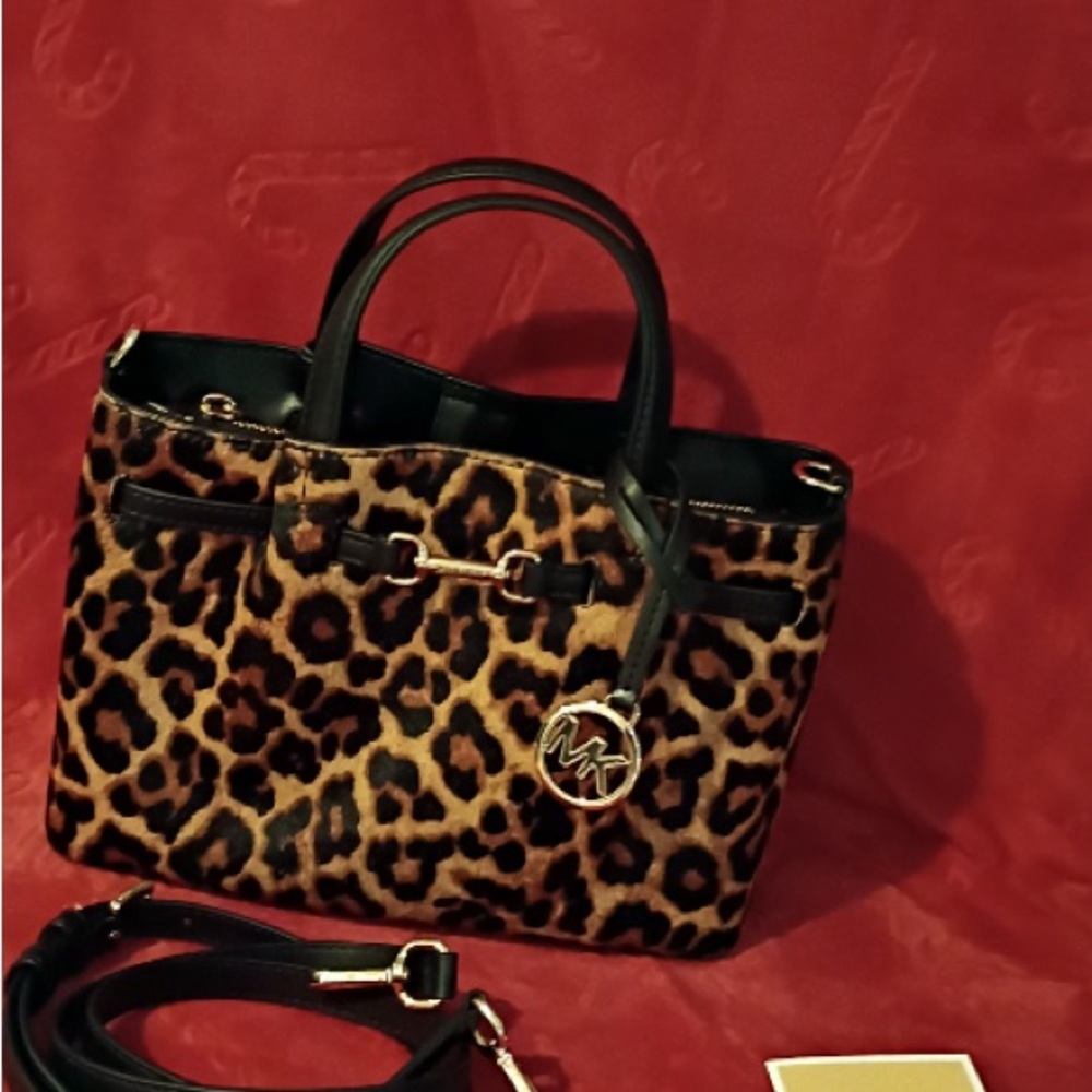 Michael Kors Leopard Print Handbag/Crossbody Bag with Black Accents